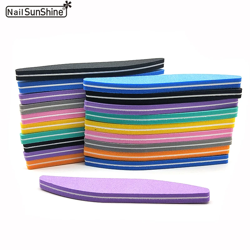

50 шт./компл. 100/180 Грит пилка для ногтей прочная наждачная бумага моющиеся пилочки для ногтей разноцветные полумесячные пилочки для ногтей