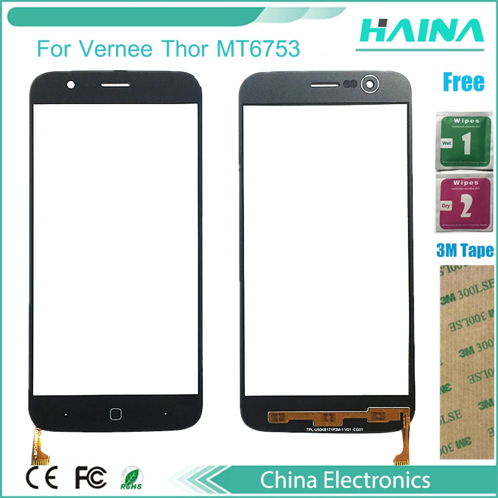 

5.0 inch Front Glass Sensor For Vernee Thor MT6753 Octa Core Touch Screen Digitizer Assembly Replacement with black color