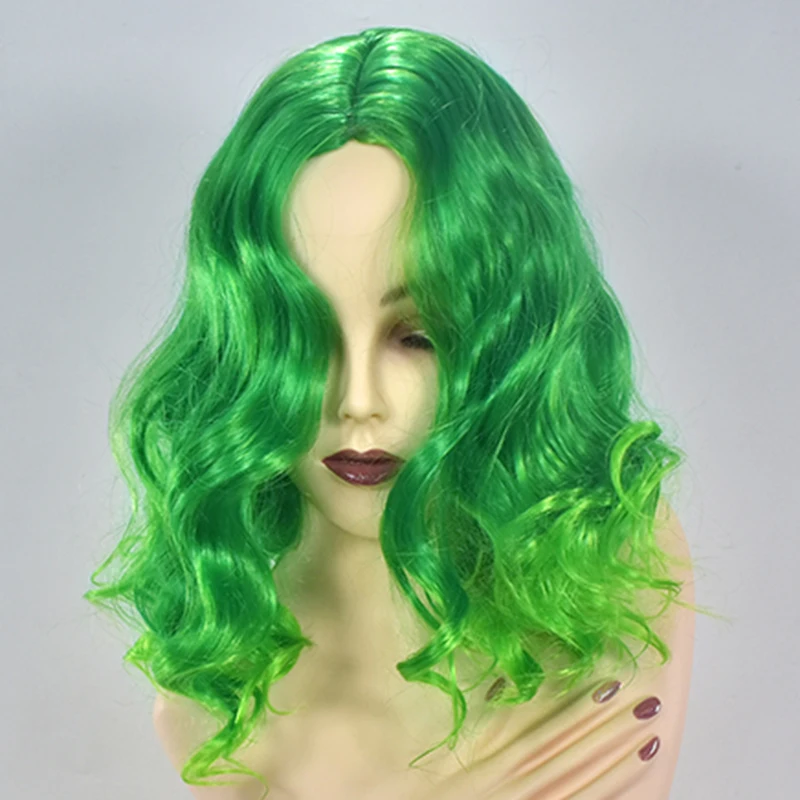 14 дюймов зеленый женский парик Короткие вьющиеся термостойкие синтетические