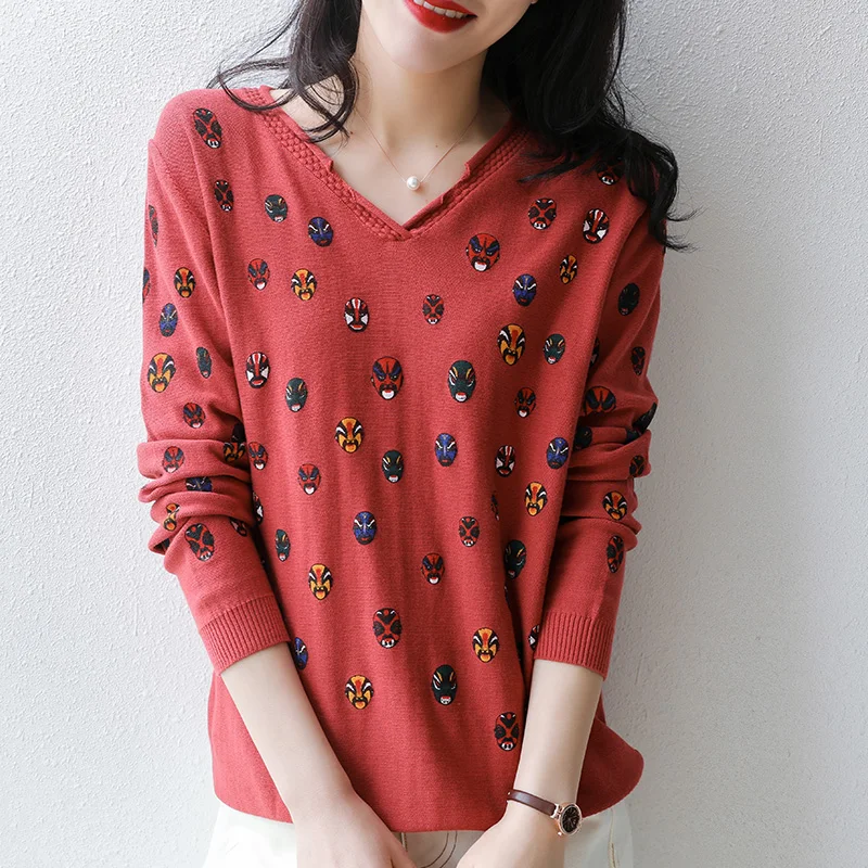 Женский трикотажный пуловер повседневный базовый свитер с длинным рукавом и