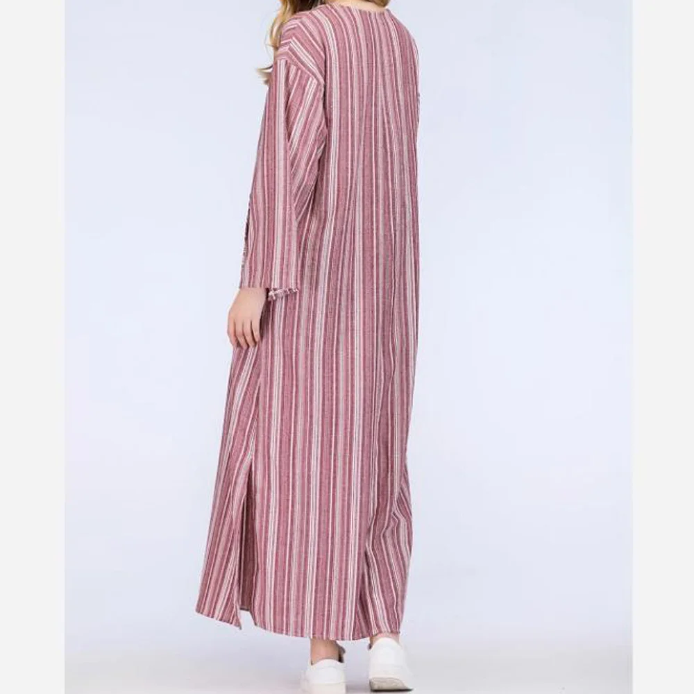 

Woman Summer Boho Cotton Linen Dress Baggy Long Sleeve Striped Dress Plus Size 4XL 5XL Casual Ladies Kaftan Maxi Dress Sundress