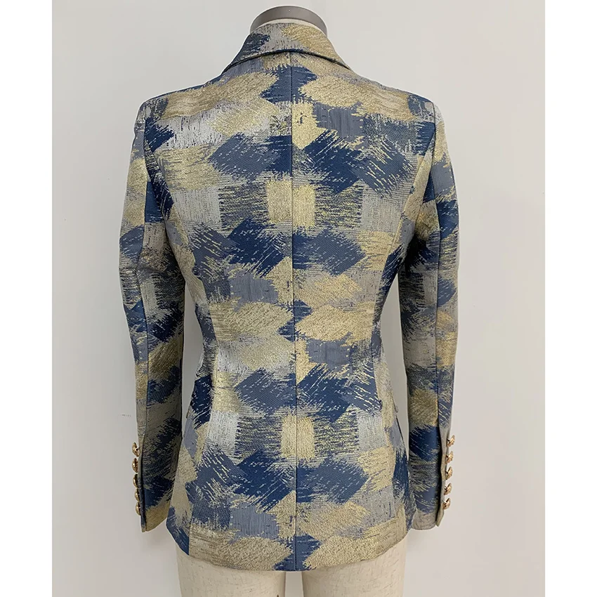 

TOP QUALITY Stylish 2021 Designer Blazer Women's Lion Buttons Double Breasted Colo Block Jacquard Blazer Jacket Outer Wear