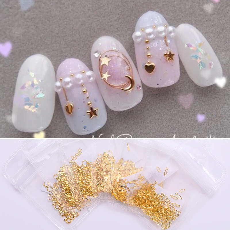 1 сумка металлические Стразы для ногтей Декор золотые украшения кольцо расческа