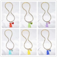 colorful jelly teddy bearbutterfly charm rhinestone necklace hip hop gummy pendant crystal accessories chain necklace jewelry