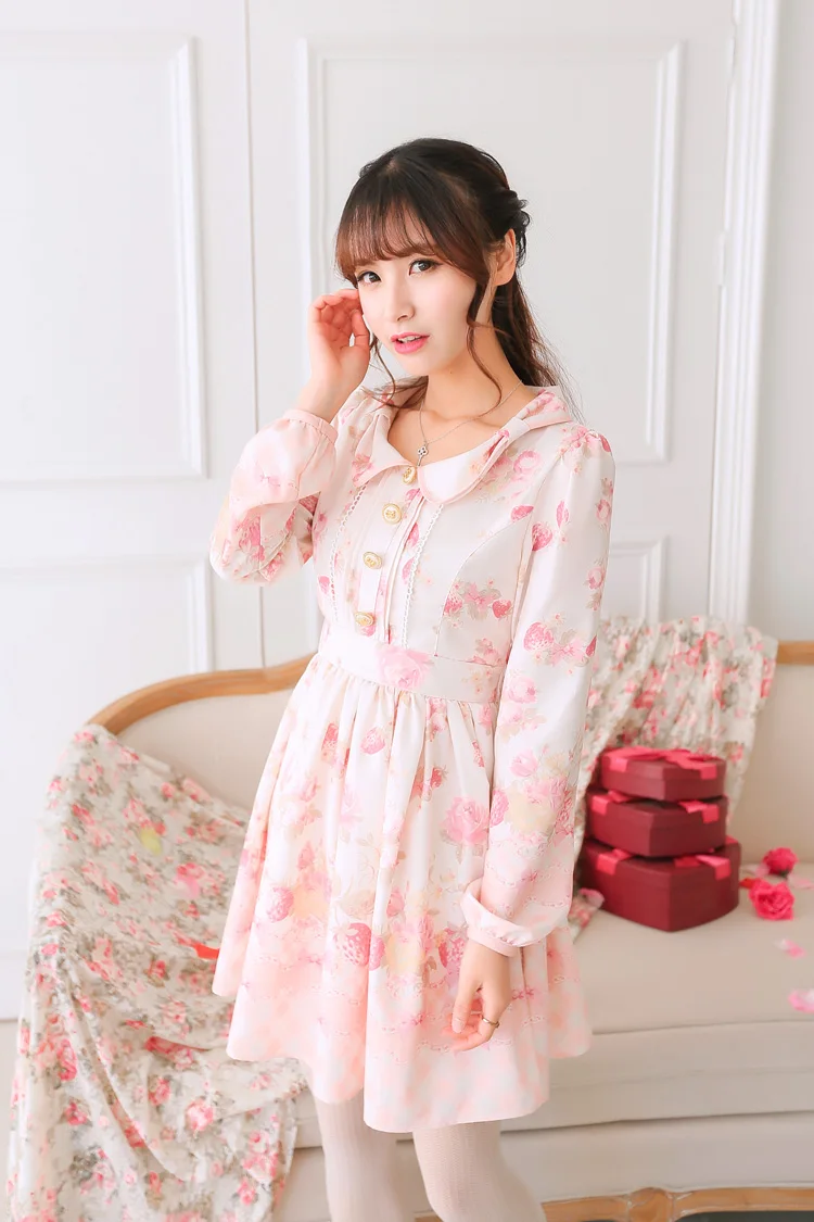 Шифоновое платье с завышенной талией бабочкой и принтом клубники|Женские платья|