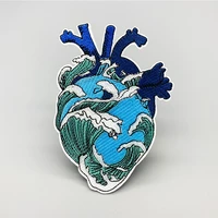 blue heart sea embroidery patch diy iron on clothes cropped badges applique for jacket jeans decoration apparel garment