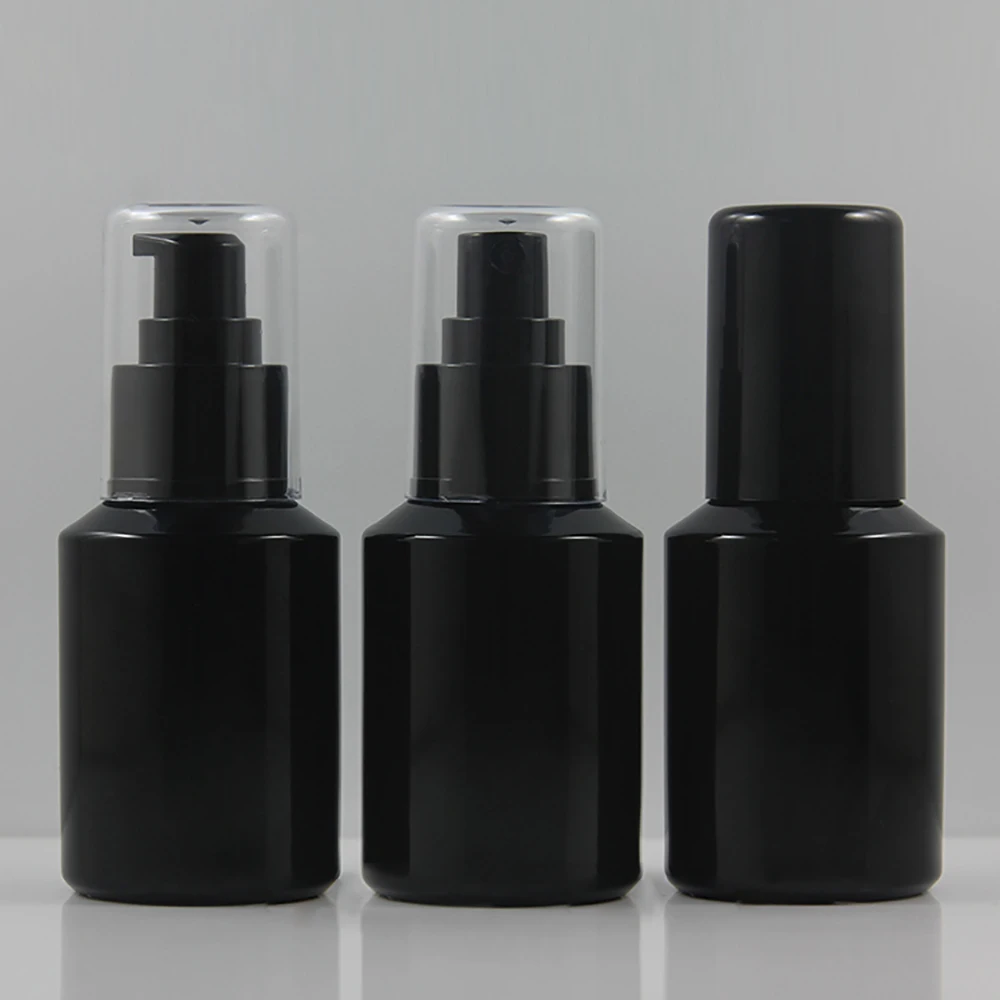 50pcs 60ml Glass Lotion/Spray Bottle Black with Black/Clear Cap