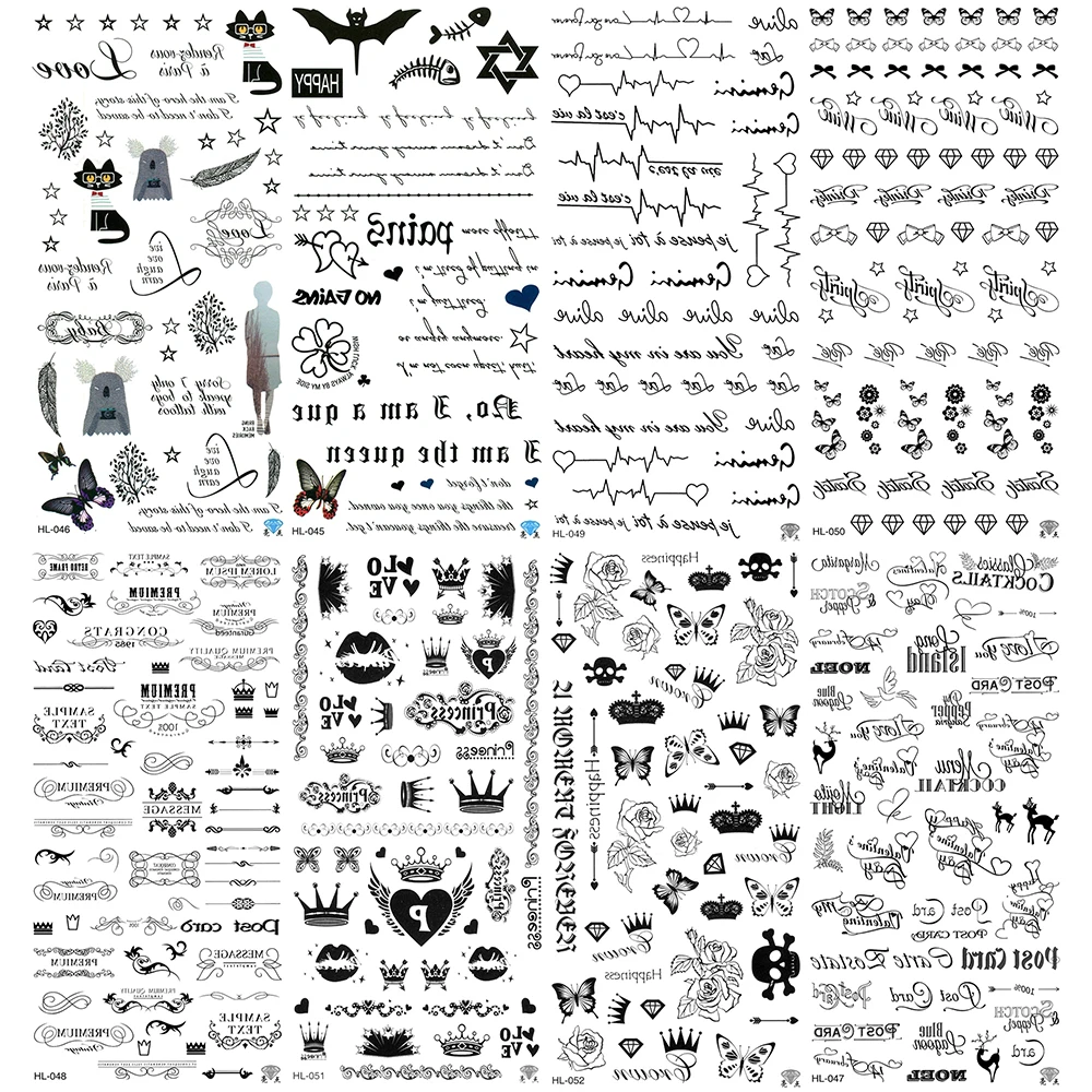 5pcs /lot Arrow Tatoo Skull Tattoo Valentine'S Day Temp Butterfly Tree Fake Rose Princess Tattoos Letter Lip Cute Heart Tatu | Красота и