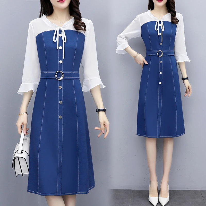 

Fashion Patchwork Elegant Dress Autumn Long Sleeve Party Loose Slim Casual Birthday Office Ladies Work Wear Dresses For Women