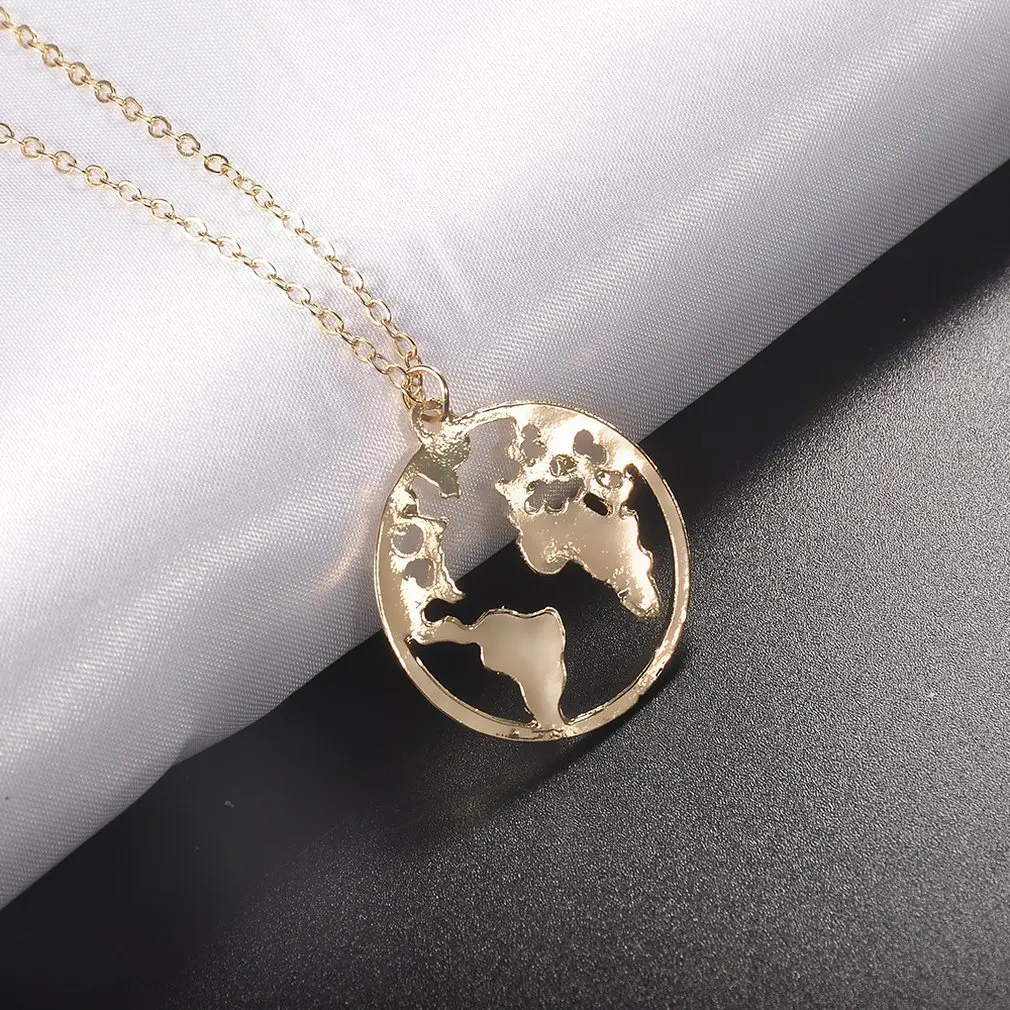 Геометрический круг карта кулон ожерелье Мода простой полые шеи цепи ключицы