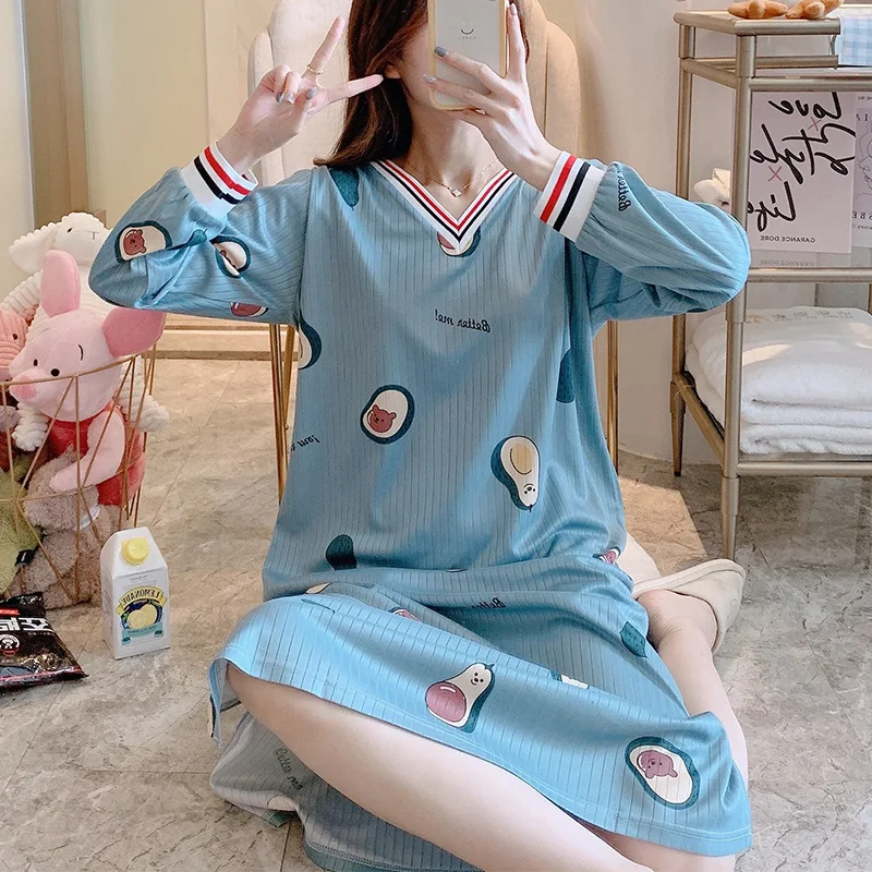 2021Spring and Autumn Women's Nightdress V-neck Long-sleeved Home Service Sexy Nightwear Sleepwear Women Sleep Tops Night Gown