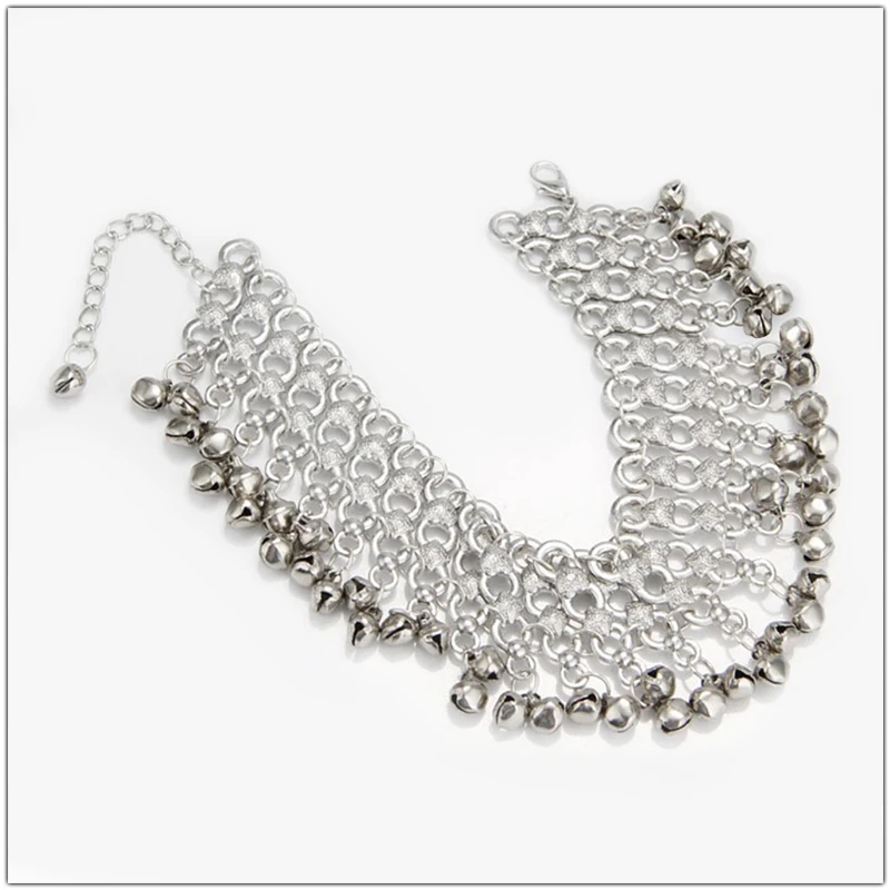 Винтажные Серебряные ножные браслеты с колокольчиками для женщин; аксессуары; летние пляжные босоножки; очаровательные браслеты на щиколотке; ювелирные изделия на ногу; подарок