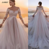 lorie lace blush toned wedding dresses long sleeve zipper back a ling bride dress women 2022 tulle boho princess wedding gown