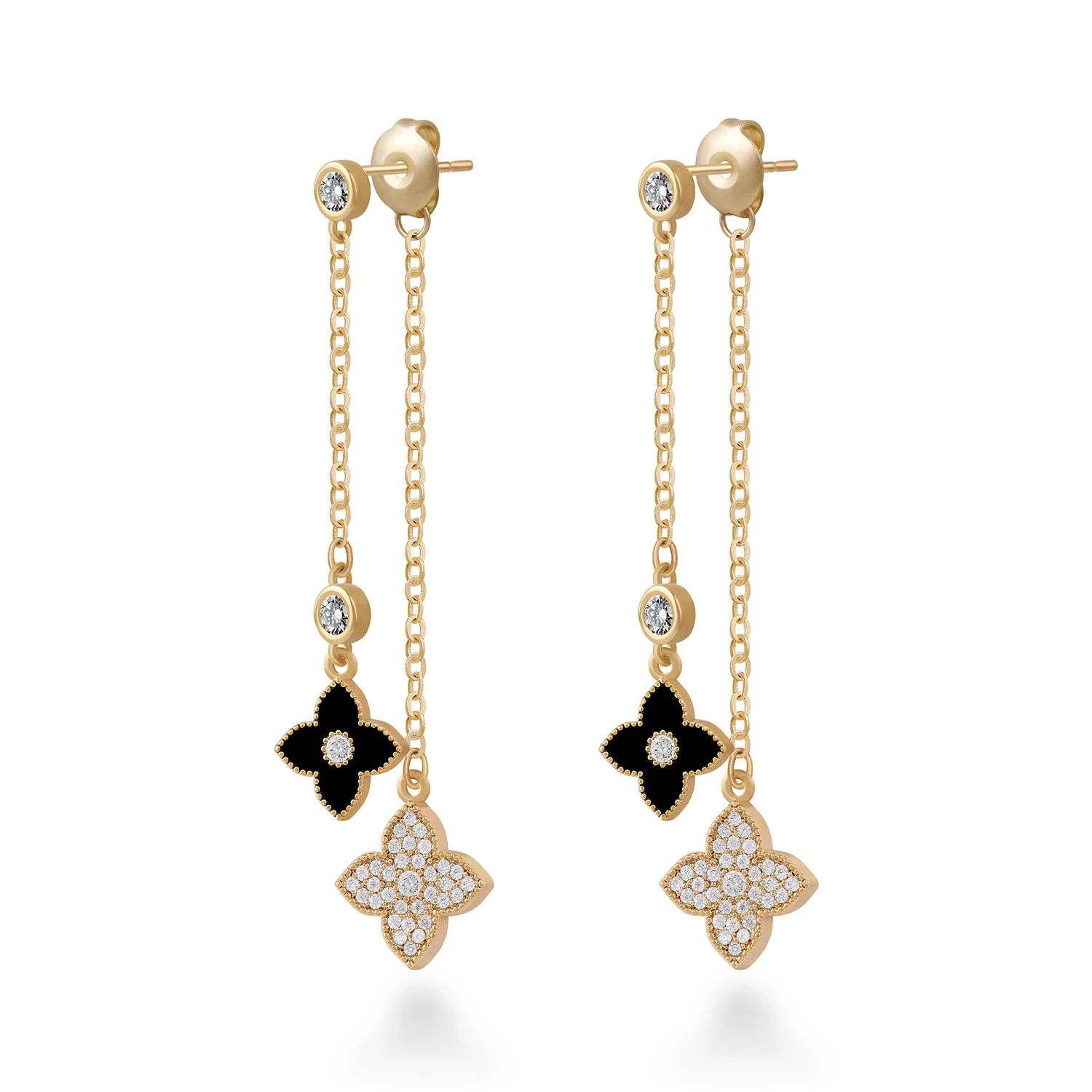 

New Korean version of long four-leaf clover earrings ladies fashion simple OL style sparkling zircon jewelry chain accessories