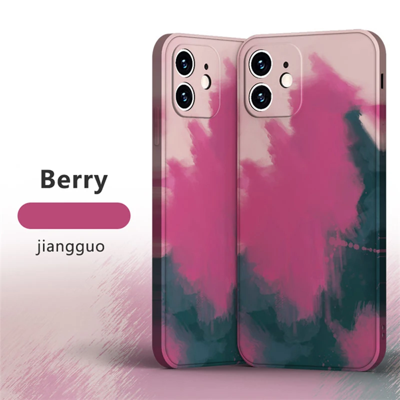 

Luxury Silicone Watercolor Painted Phone Case For iPhone 12 11 Pro Max X Xr Xs Max 8 7 6 Candy Square Cover