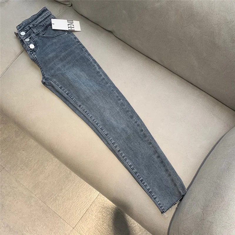 

Spring Brand Design Denim Jeans For Women 2021 High Waisted Stretch Female Skinny Jeans Trousers Slim Leggings Grey Pencil Pants