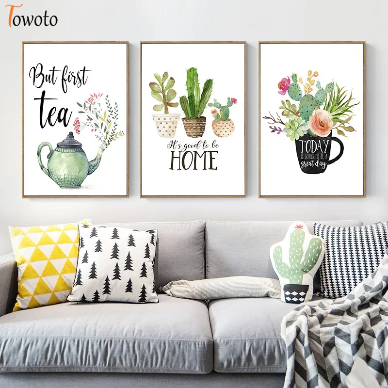 Акварель завод Холст Картина стене плакат Принт Multicapacity Зеленый Кактус картины