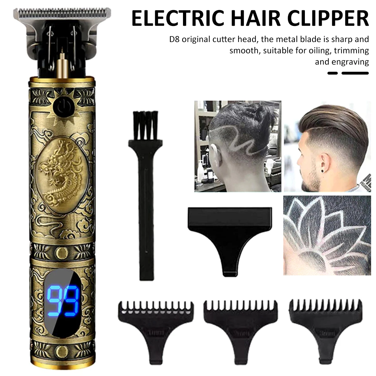 

New Men's Electric Hair Clipper Rechargeable Hair Trimmer Electric Razor Beard Hair Clipper LCD Display T-blade Hair Clipper