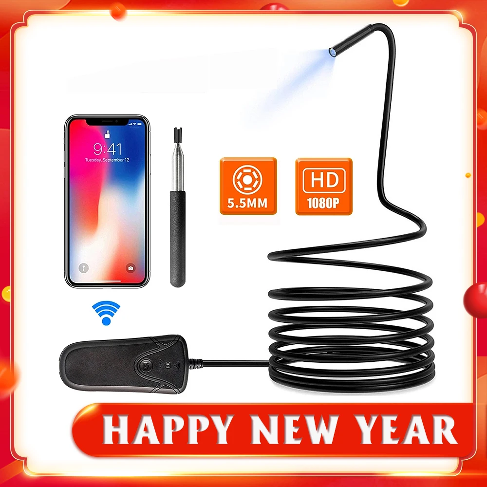 Antscope 1080P HD телескопическая Wifi эндоскоп камера 5 мм полужесткая змея USB бороскоп IOS
