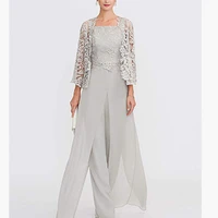 elegant silver lace mother of the bride pants suit women boho beach chiffon formal evening dress long wedding guest party gowns