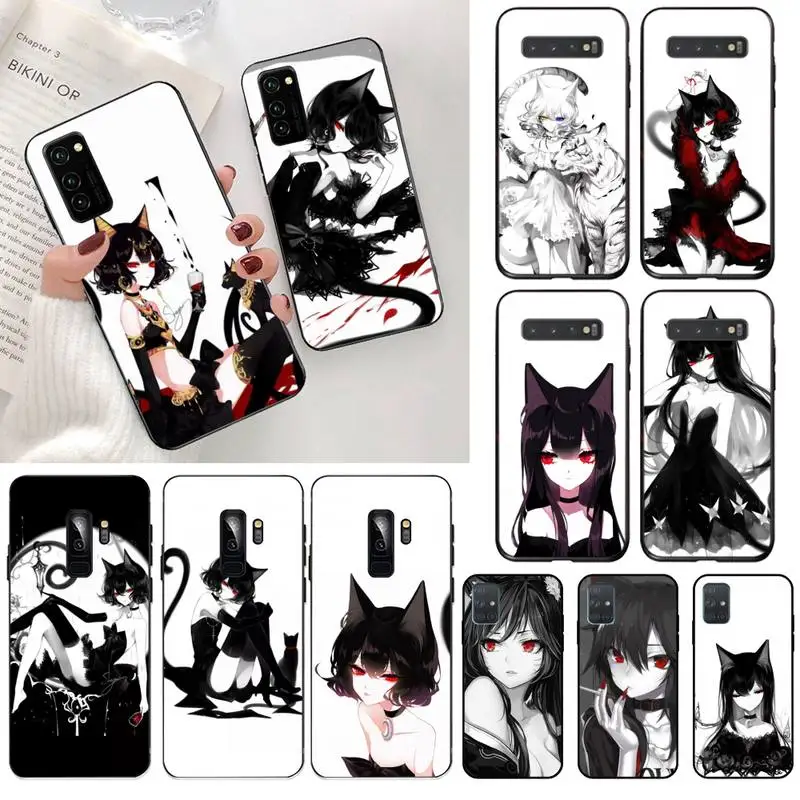 Loli Готический Кот черный чехол для сотового телефона Samsung S20 plus Ultra S6 S7 edge S8 S9 S10