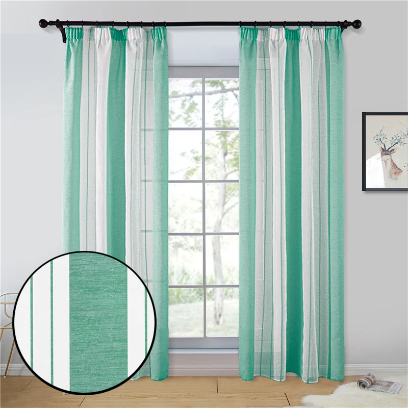 

Green Sheer Curtains For Living Room Stripe Voile Tulle Curtains for Bedroom Window Modern Cafe Curtain Blinds Drapes Custom