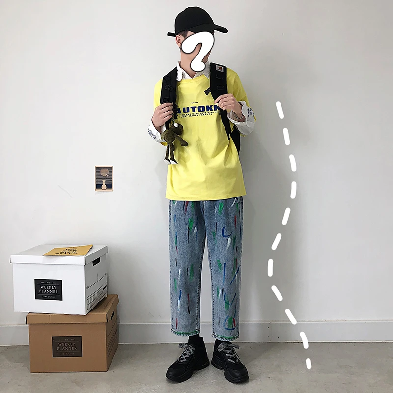 2019 весна и осень Новый Hong стиль популярно среди молодежи джинсы мужские