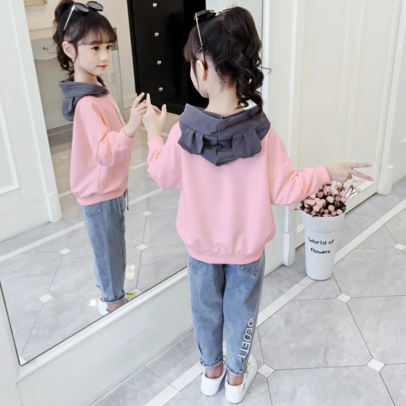 Jean Hooded Spring Summer Children's Clothes Set Baby Girls Sweatshirts+ Pants 2pcs/Set Kids Costume Teenage Girl Clothing High