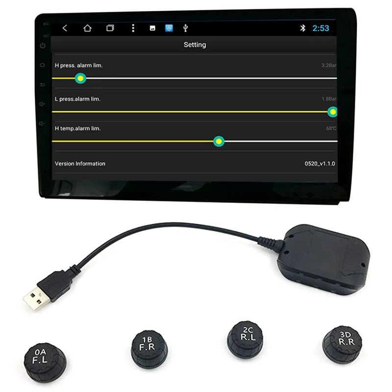 Система контроля давления в шинах TPMS USB-система на Android с внешними датчиками