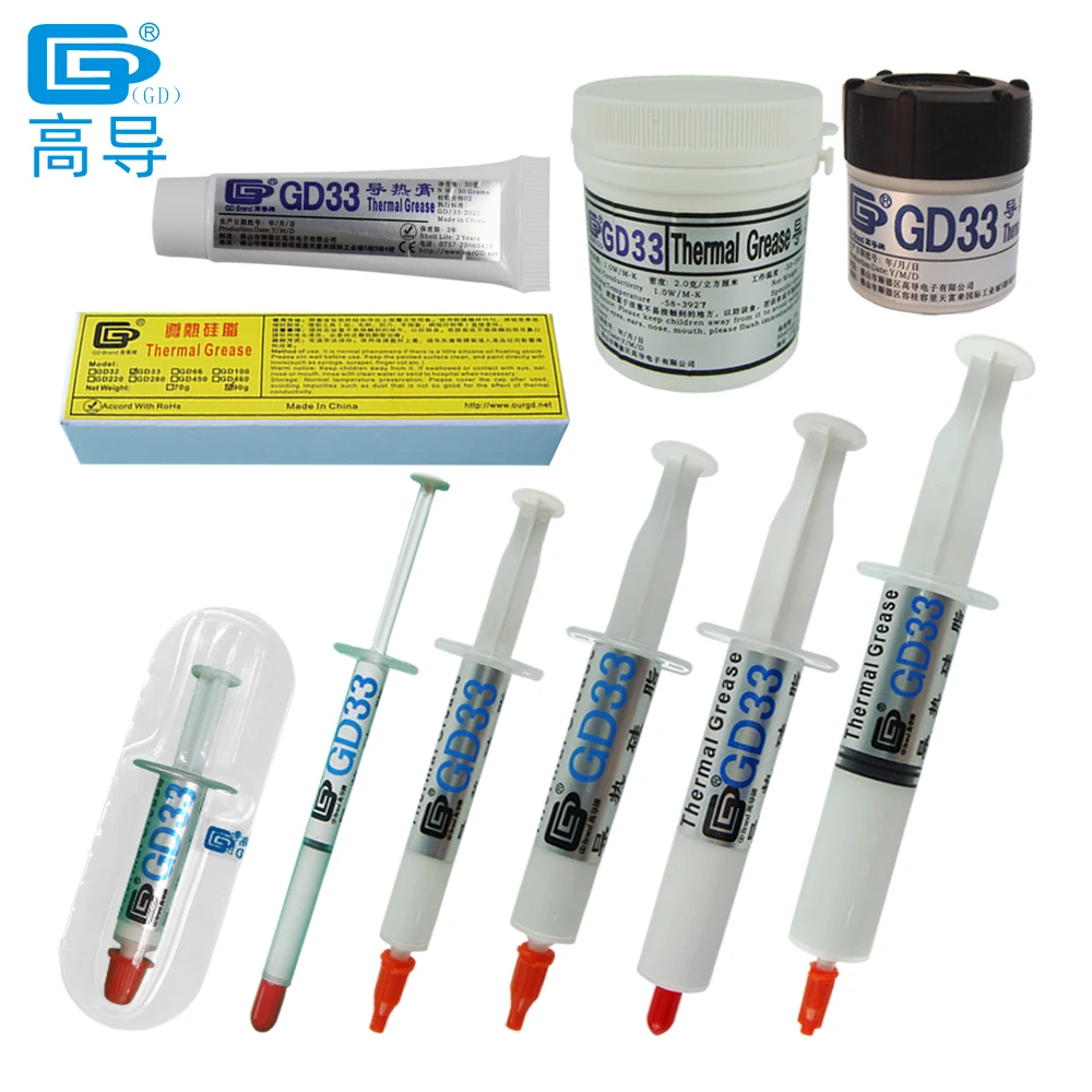 

Net Weight 1/3/7/15/25/30/90/150 Grams GD33 Thermal Conductive Grease Paste Plaster Heat Sink Compound for CPU LED SSY SY CN ST