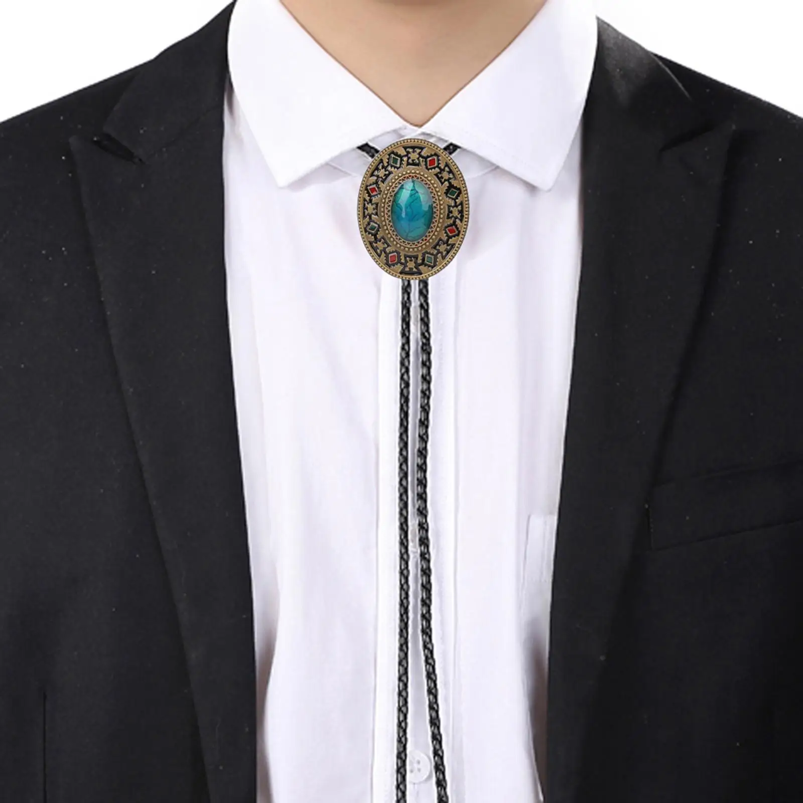 

Oval Turquoise Bolo Tie Wedding Necklace Western Cowboy 40 "Leather