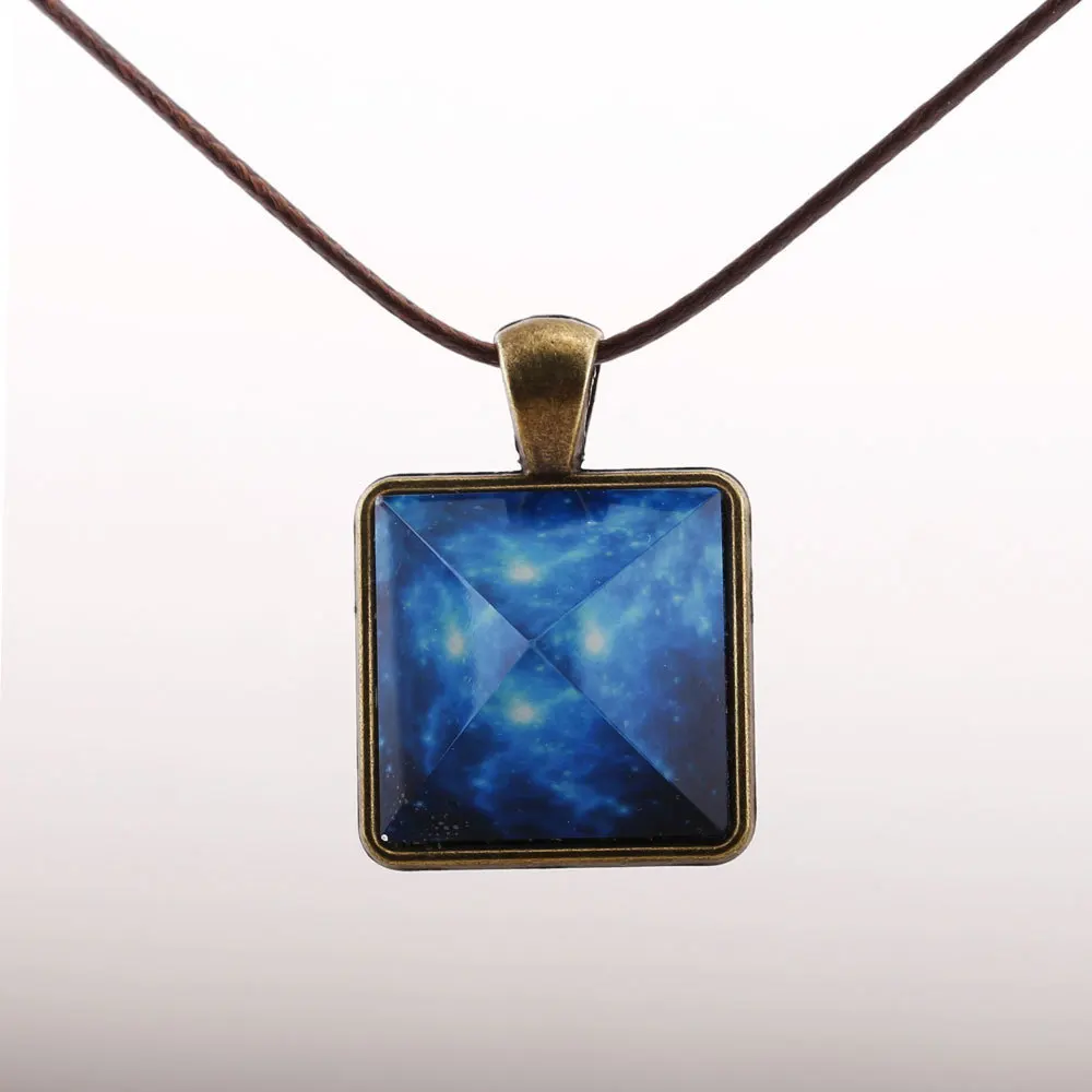 Синий светящийся камень ожерелье в винтажном стиле с квадратным светятся