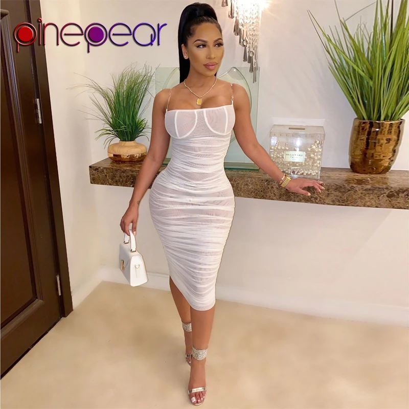 Женское прозрачное Сетчатое платье без бретелек с открытой спиной|Женские