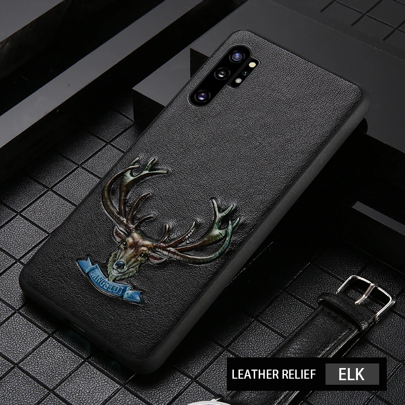 elk Чехол для телефона из натуральной кожи для samsung note 10 plus 10+ 3D рельефный нескользящий противоударный чехол для Galaxy note 10 plus - Цвет: elk