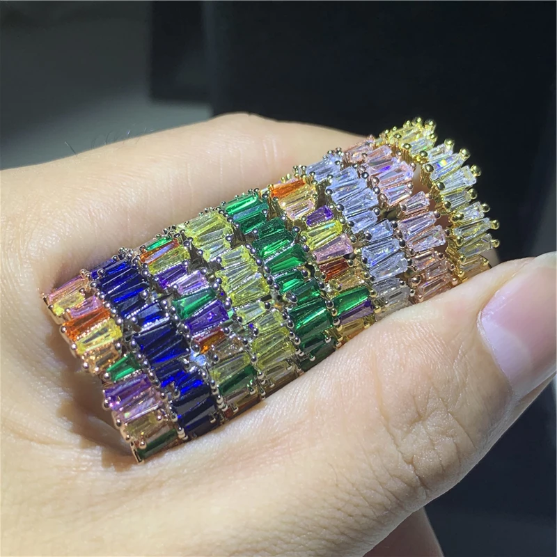 

Кольцо Eternity Rainbow T-type AAAAA, роскошные вечерние Обручальные кольца из стерлингового серебра 925 пробы с кубическим цирконием, Подарочная бижутер...