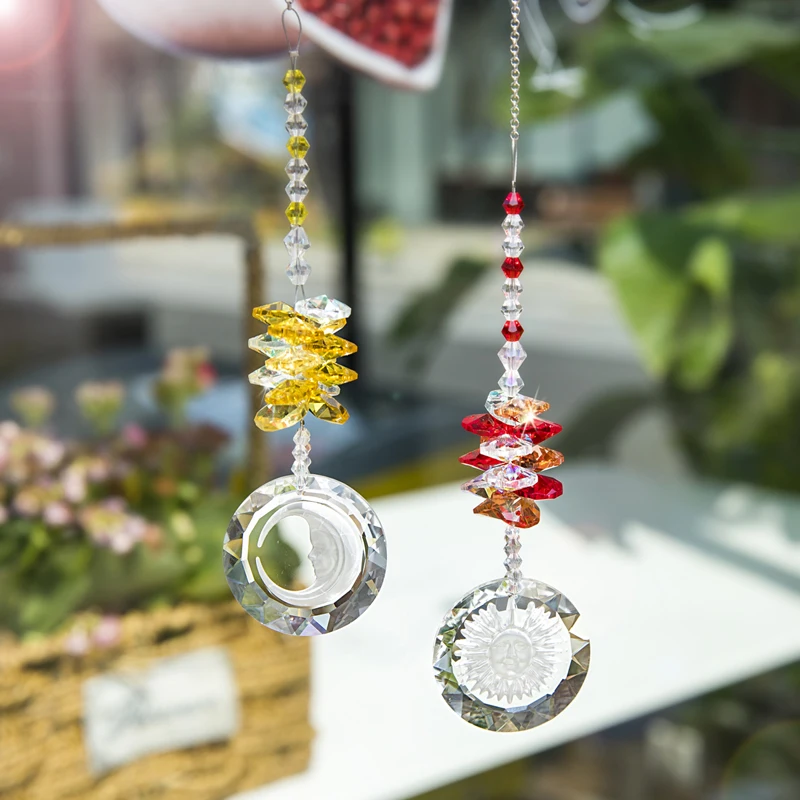H & D 2 шт Кристалл солнце и луна призмы Suncatcher чакра окно висячие орнамент Радуга