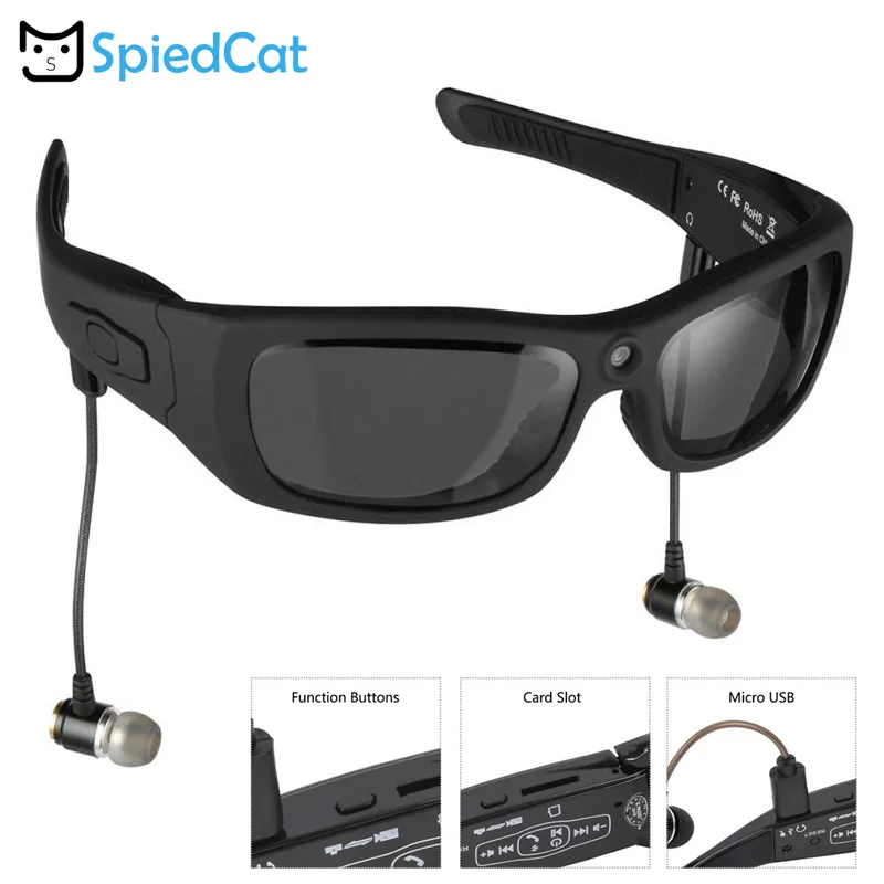 MP3 Плеер 1080P Очки Камера с Блютуз Солнцезащитные Очки ДВ Гарнитура Спортивный Видеорегистратор Поляризованные HD Линзы Камера.