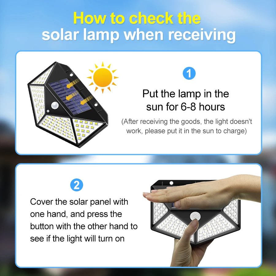 

100/114 LED Solar Light Outdoor Waterproof Solar Powered Lamp PIR Motion Sensor Street Light for Garden Decoration 3 Modes