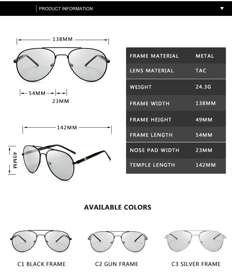 

Polarized Photochromic Sunglasses Men Brand Designer Driving Chameleon Sun Glasses Change Color gafas de sol de los hombres