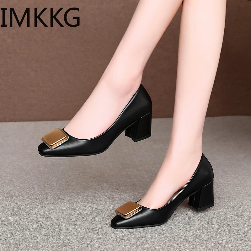 Элегантная женская обувь в Корейском стиле Туфли на высоком квадратном каблуке с