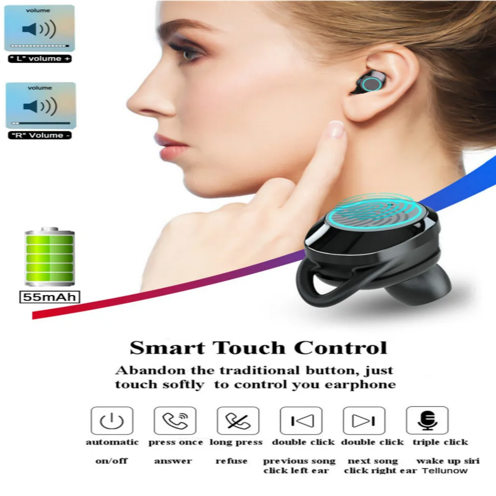 

TWS Wireless Bluetooth Earphone 6DStereo With Mic IPX7 Waterproof Earphone With 3300mAh LED External Battery For Any Smart phone