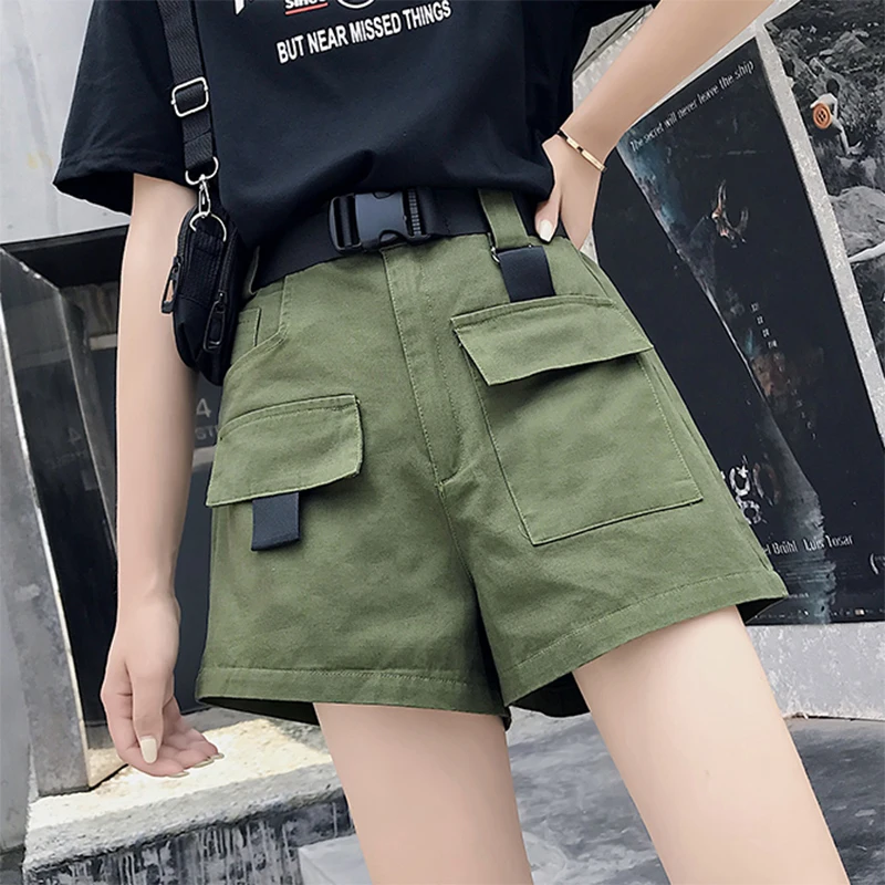 

Women Summer Cargo Shorts with Belt Ladies Fashion Streetwear Solid High Waist Loose Shorts Joggers Female Plus Pocket Bottom