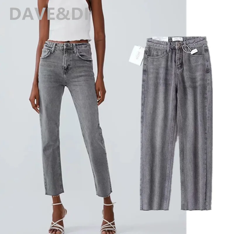 

Jenny&Dave waist jeans england style basic solid gray vintage mom jeans woman high regular straight burrs boyfriend for women