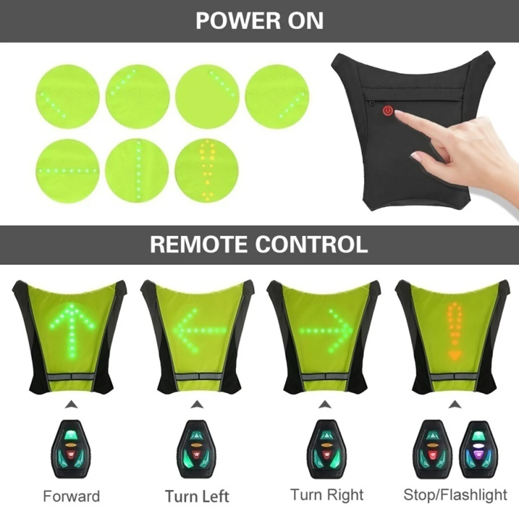 

LED Wireless cycling vest 20L MTB bike bag Safety LED Turn Signal Light Vest Bicycle Reflective Warning Vests with remo