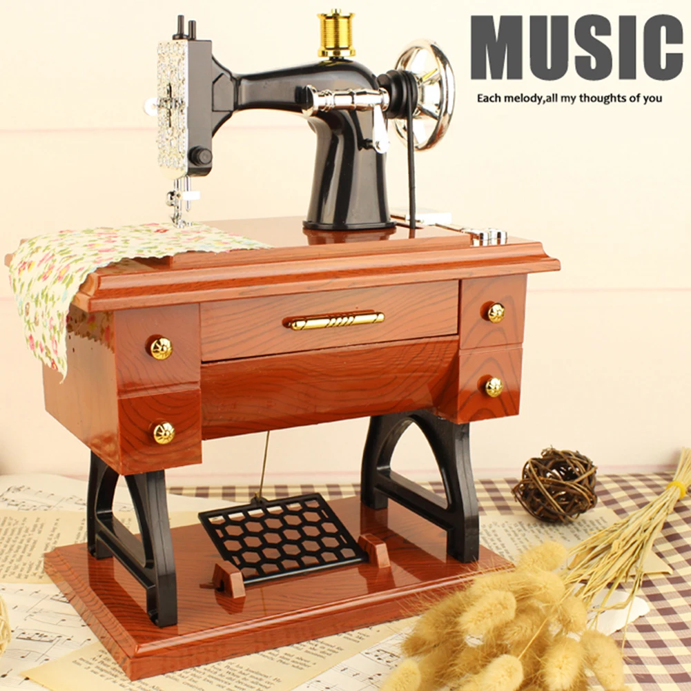 

Retro Clockwork Music Box Sewing Machine Shaped Music Box Household Ornament Kids Toy 1PCS Sewing Machine Desktop Ornament