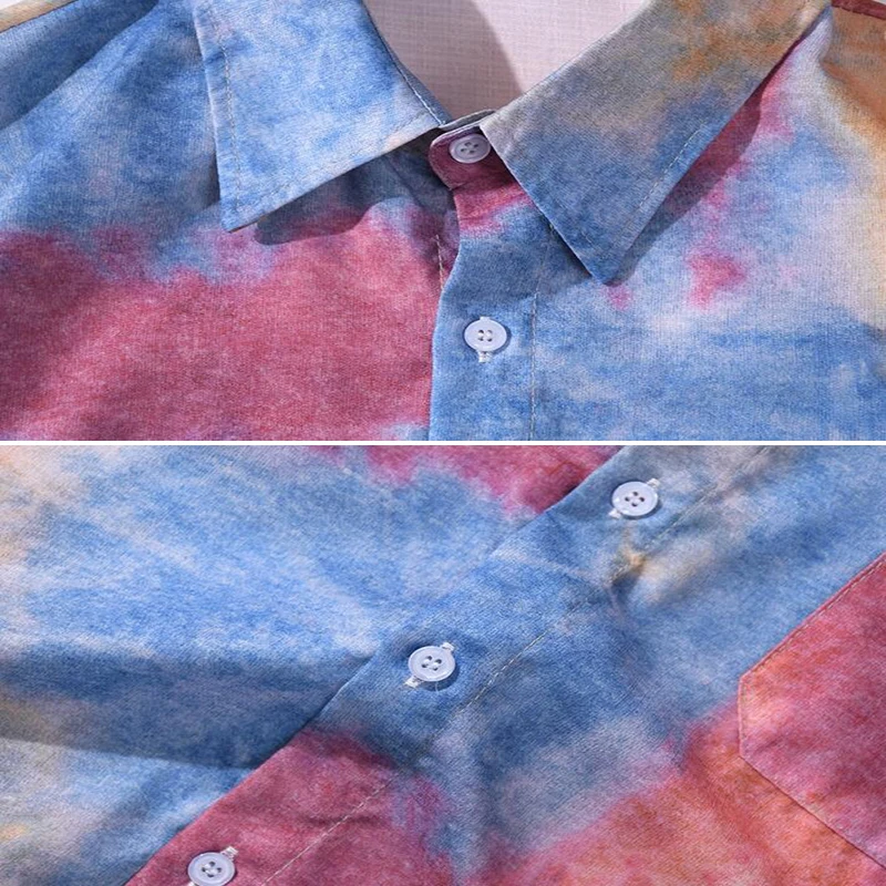 

Men Shirts Summer Short Sleeve Tie-dye Beach Casual Vacation Korean Fashion Retro Breathable Cozy Ulzzang All-match Outwear Tops