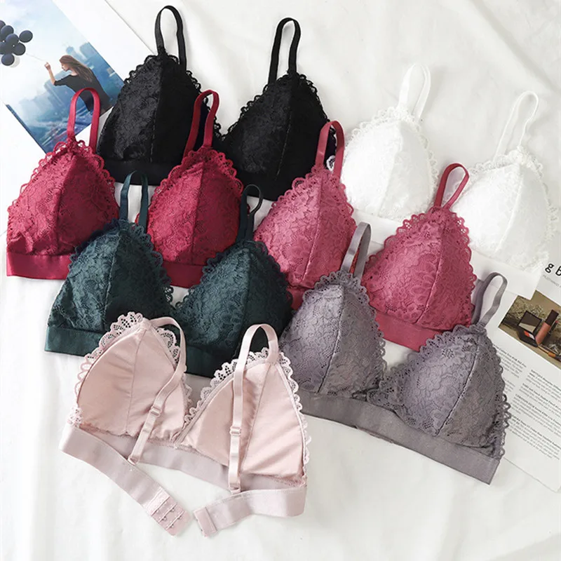 

French Triangle Bra Backless Bralette Underwear Ladies Summer Sexy Lace Bra Girls Gathered Bra No Steel Ring Bra Women Lingerie