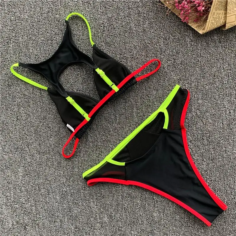 

Black Mesh Bikini High Waist Swimsuit 2020 Women Swimwear Patchwork Bikini set Sexy Bather Push up Bathing Suit Swim Wear Lady