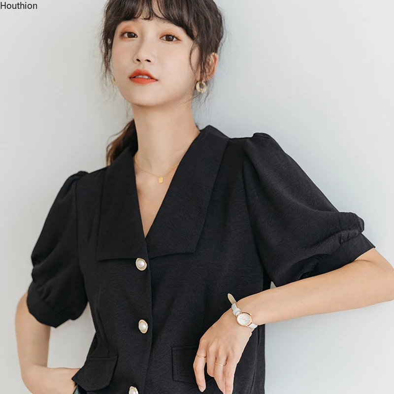 

Women's Blouses Polo Shirts Chiffon Top Fashion Casual Shirt Short Sleeve Summer Blouse Plus Size Loose Button Lady Tops 20103