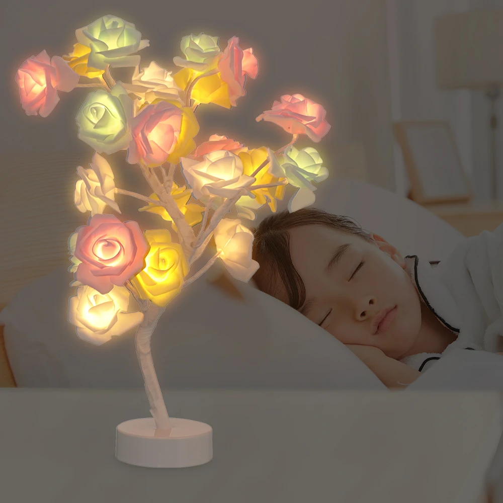 

Светодиодный ночсветильник с питанием от USB, настольная лампа в виде Розы, цветка, дерева, прикроватная лампа для спальни, украшение для дома...